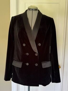 Express Black Velvet Double-Breasted Blazer with Satin Lapel
